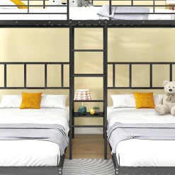 Enfant Redom Lit superposé triple 90x200 cm en métal avec échelle intégrée et tablette tête de lit, chambre enfant