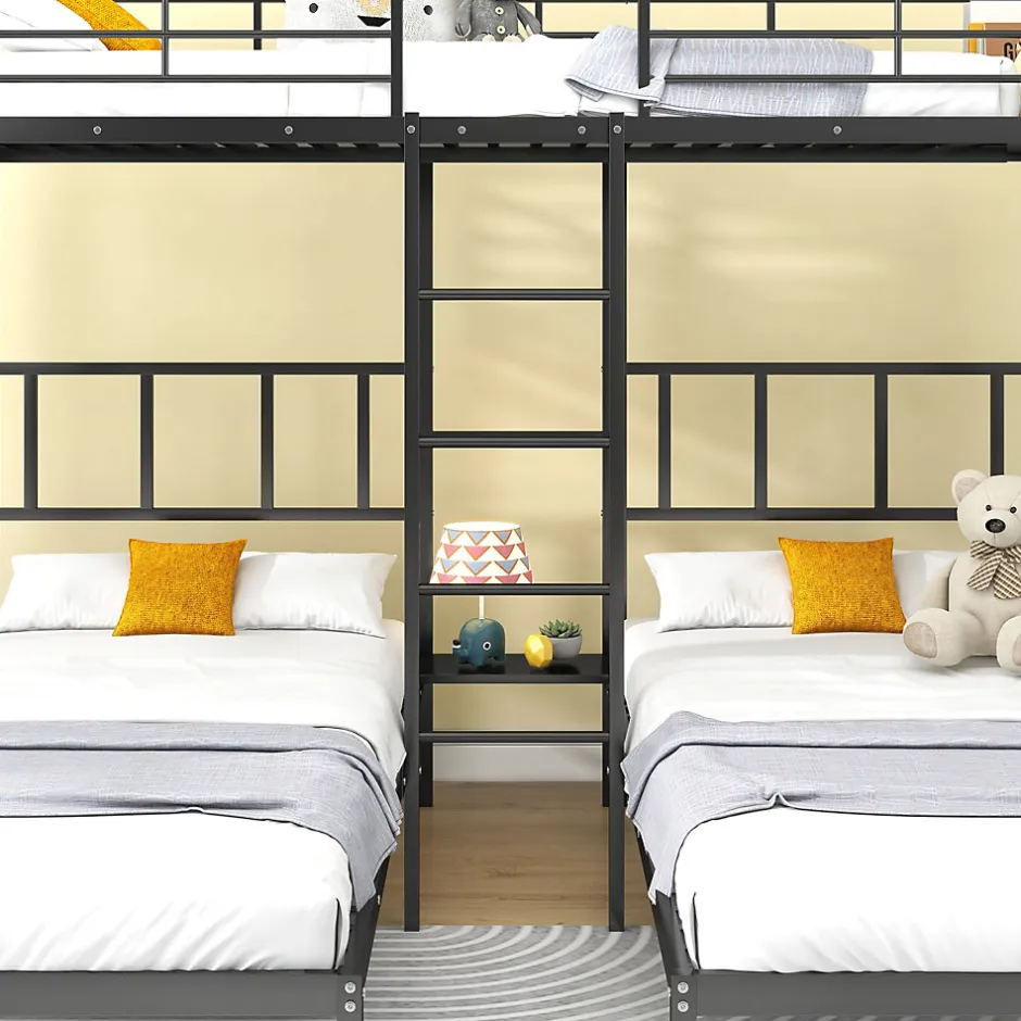 Enfant Redom Lit superposé triple 90x200 cm en métal avec échelle intégrée et tablette tête de lit, chambre enfant