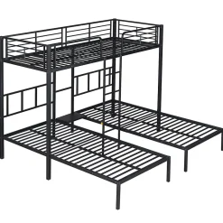 Enfant Redom Lit superposé triple 90x200 cm en métal avec échelle intégrée et tablette tête de lit, chambre enfant