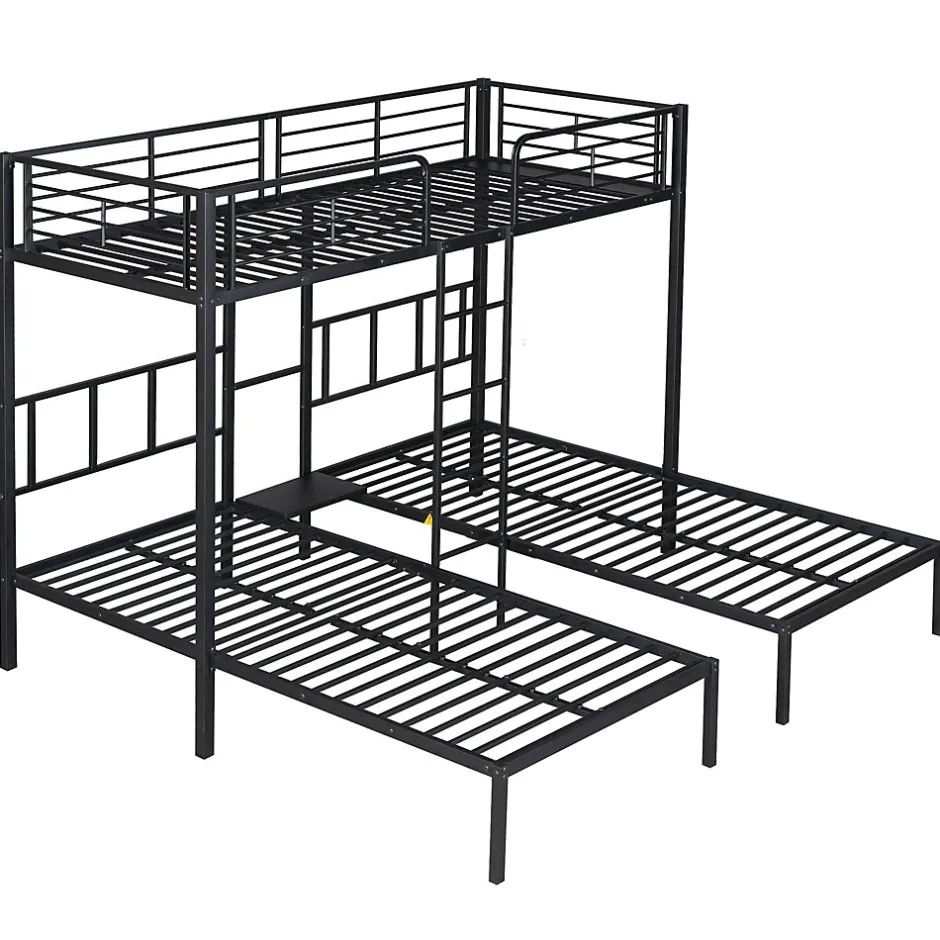 Enfant Redom Lit superposé triple 90x200 cm en métal avec échelle intégrée et tablette tête de lit, chambre enfant