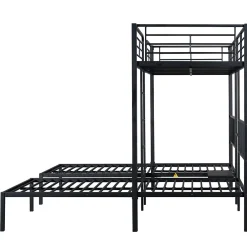 Enfant Redom Lit superposé triple 90x200 cm en métal avec échelle intégrée et tablette tête de lit, chambre enfant