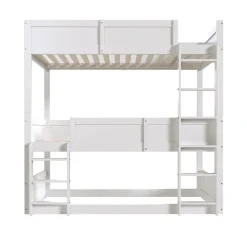 Enfant Okwish Lit superposé triple 90x200 cm avec rail haut - Transformable en 3 lits simples - Bois - Sans matelas - Blanc