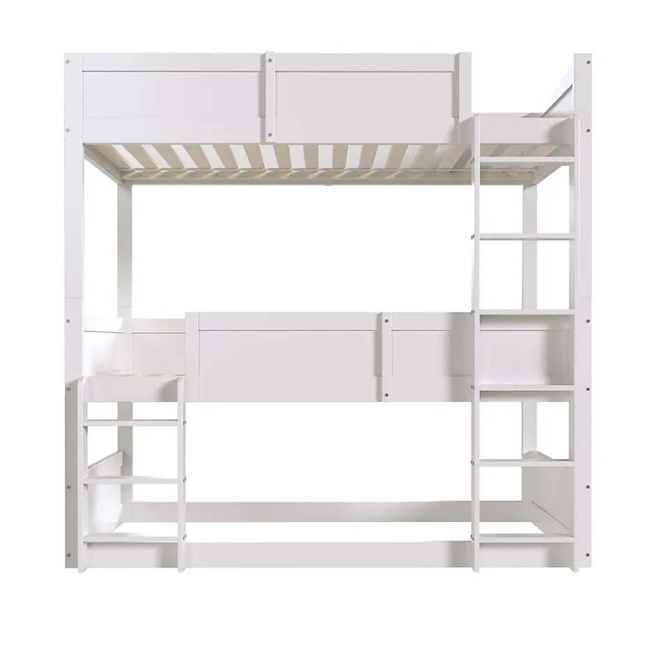 Enfant Okwish Lit superposé triple 90x200 cm avec rail haut - Transformable en 3 lits simples - Bois - Sans matelas - Blanc