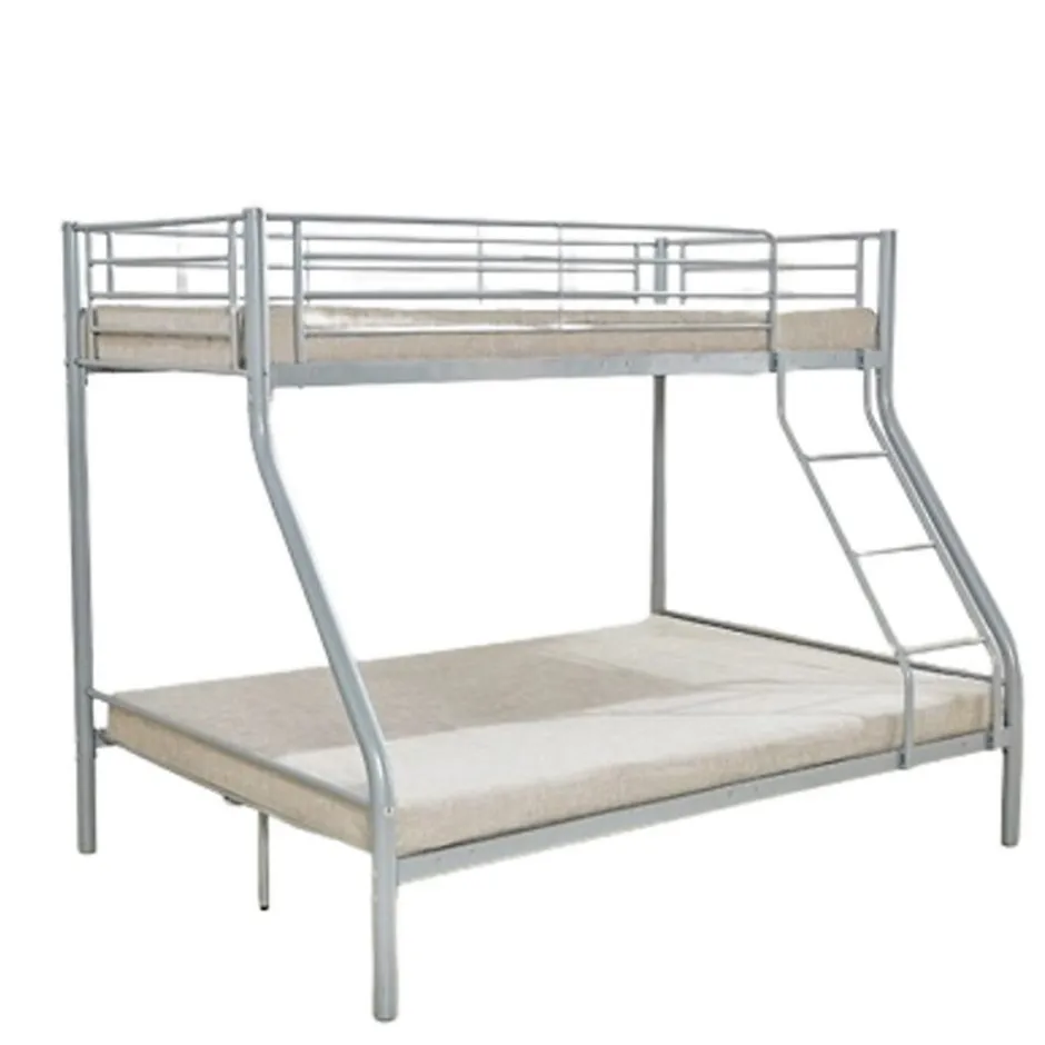 Enfant Meublorama Lit superposé TRYO 3 places Métal gris 90x200 cm et 140x200 cm Sommier inclus