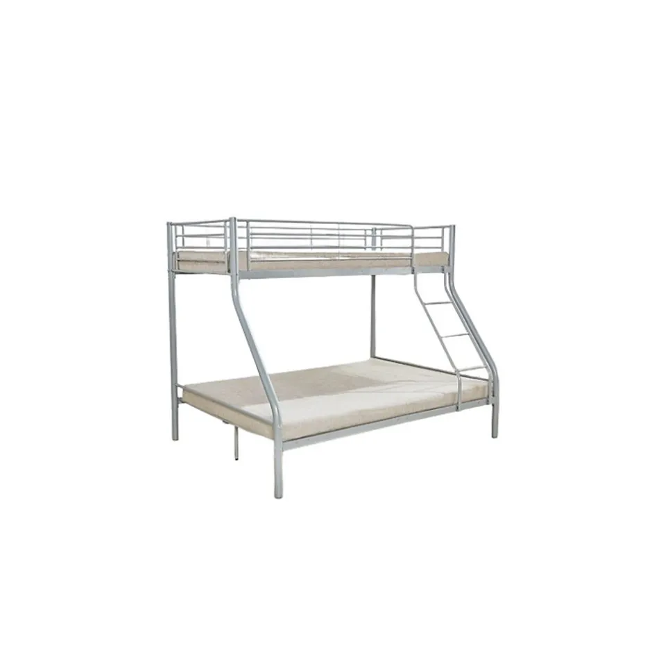 Enfant Meublorama Lit superposé TRYO 3 places Métal gris 90x200 cm et 140x200 cm Sommier inclus