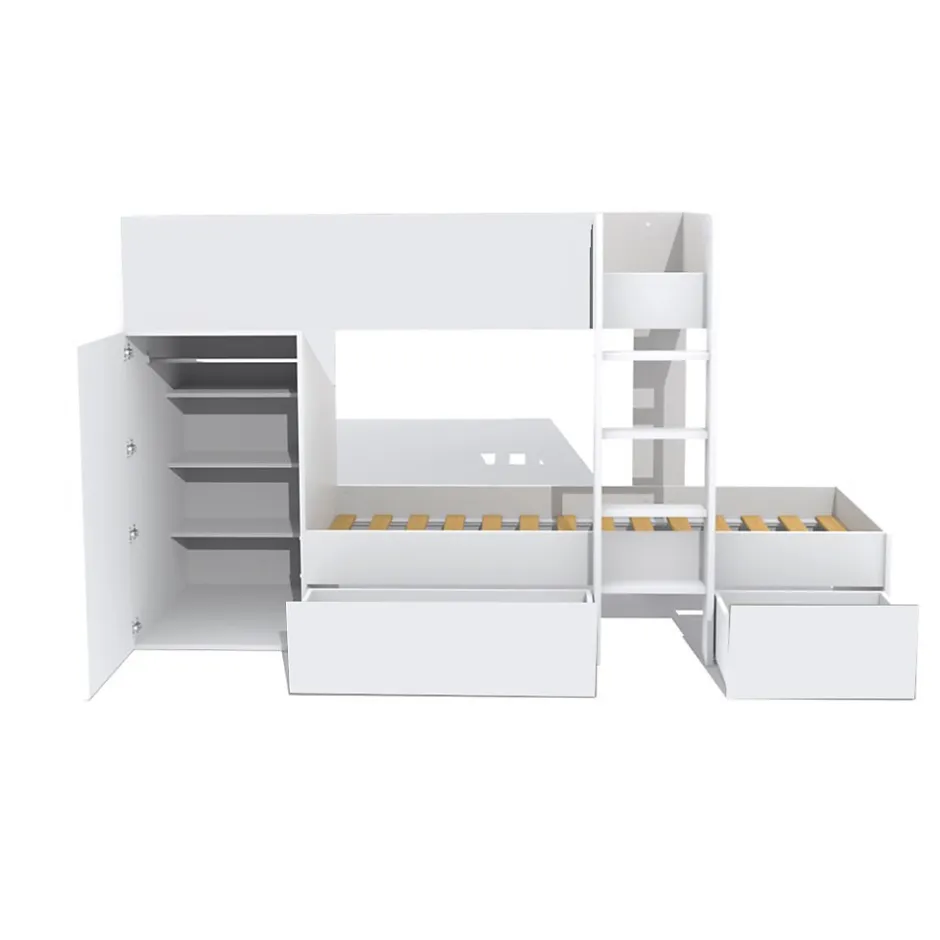 Weber Industries Lit superposé TWIN 90x190 avec armoire et tiroirs + 2 sommiers / Blanc Online