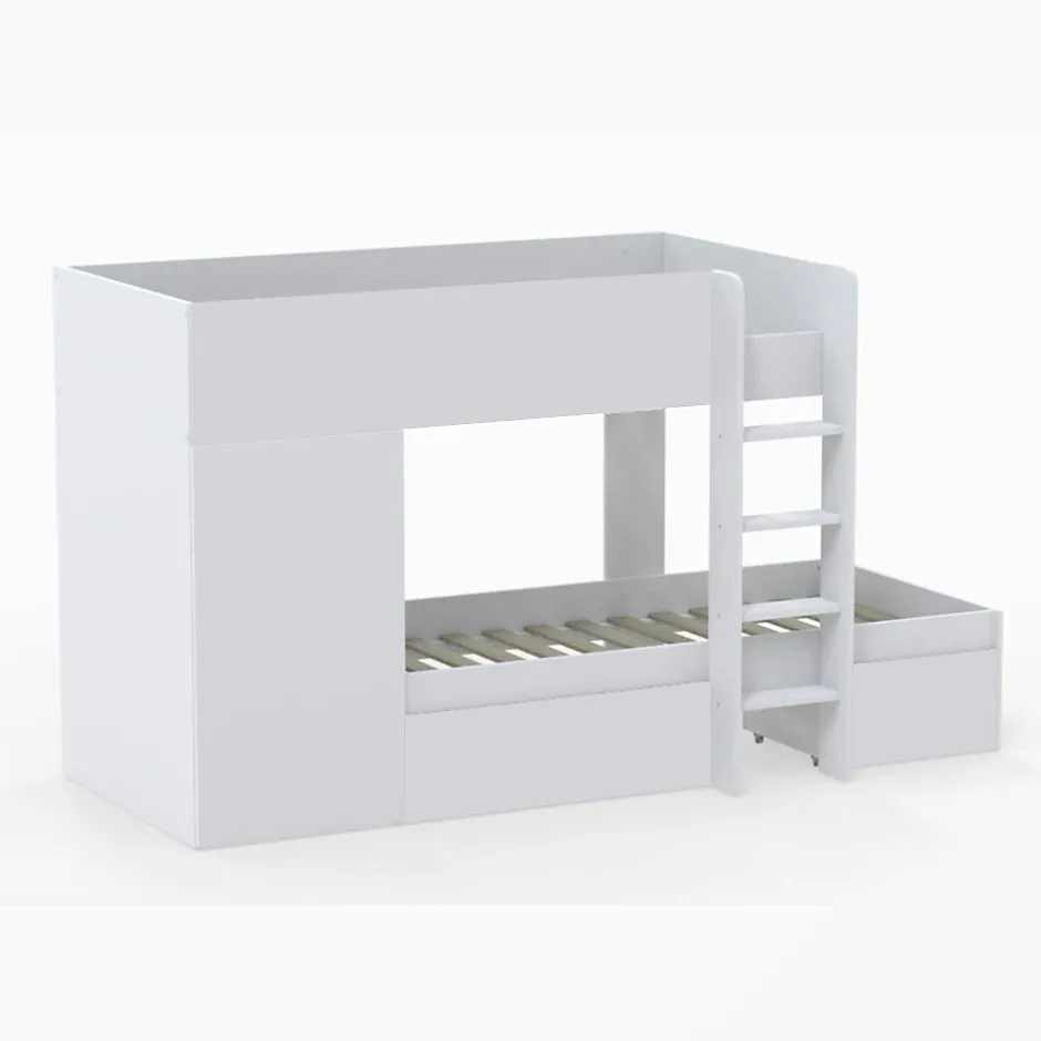 Weber Industries Lit superposé TWIN 90x190 avec armoire et tiroirs + 2 sommiers / Blanc Online