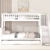 Enfant Redom Lit superposé 90x200 / 140x200 cm avec lit gigogne et sommier à lattes inclus en pin blanc