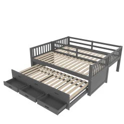 Enfant Okwish Lit Superposé 90x200 Cm - avec Lit Gigogne et 3 Tiroirs, Sans Matelas - Pin et MDF, Gris
