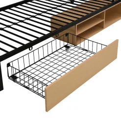 Okwish Lit superposé 90x200 cm - Lit avec échelle large et rangements latéraux - Métal + MDF - Sans matelas - Noir Discount