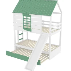 Okwish Lit superposé 90x200 cm - Lit avec Rutsche et lit escamotable - MDF et Pin - Sans matelas - Vert New
