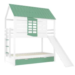 Okwish Lit superposé 90x200 cm - Lit avec Rutsche et lit escamotable - MDF et Pin - Sans matelas - Vert New