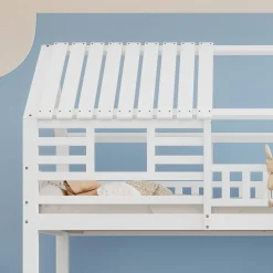 Enfant Okwish Lit Superposé 90x200 cm - Lit Cabane enfant avec Lit Gigogne, Toboggan et Rangement - Bois Pin, MDF et Contreplaqué - Blanc