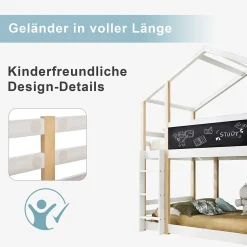Enfant Okwish Lit superposé 90x200 cm - Lit cabane enfant avec toboggan et échelle - Bois massif - Sommier extensible - Sans matelas - Blanc