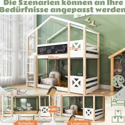 Okwish Lit superposé 90x200 cm - Lit cabane enfant avec échelle et barrières - Bois massif - Sans matelas - Blanc Clearance