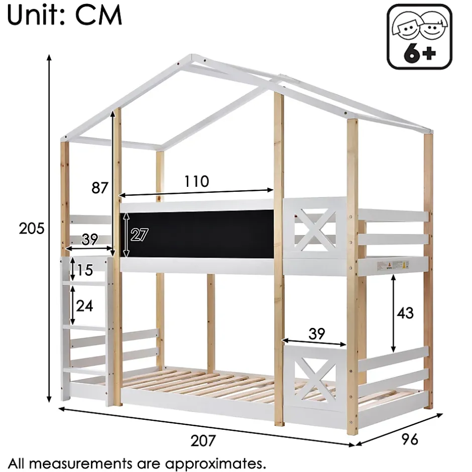 Okwish Lit superposé 90x200 cm - Lit cabane enfant avec échelle et barrières - Bois massif - Sans matelas - Blanc Clearance