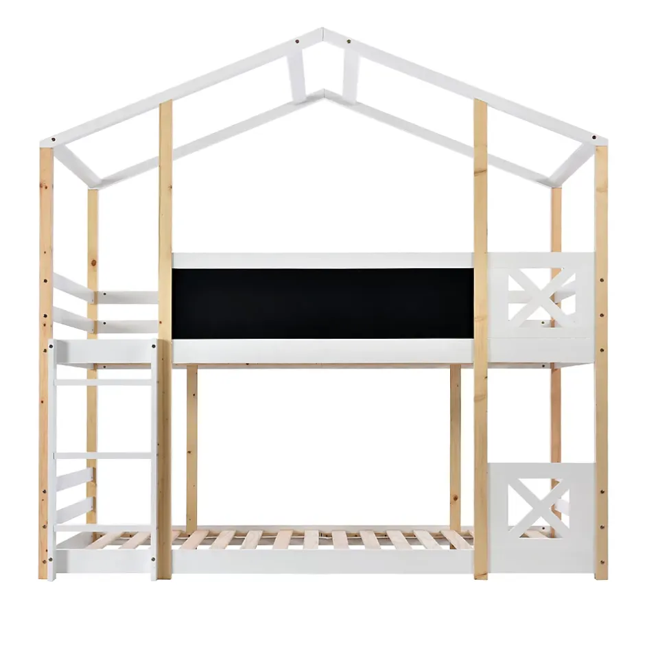 Okwish Lit superposé 90x200 cm - Lit cabane enfant avec échelle et barrières - Bois massif - Sans matelas - Blanc Clearance