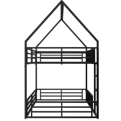 Okwish Lit superposé 140x200 cm - Lit double avec design cabane et barrières - Métal - Sans matelas - Noir New