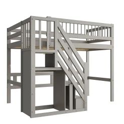 Okwish Lit Superposé 90x200 cm - Lit enfant avec Échelle et Rangement Intégré, Structure en Bois Massif, Sans Matelas - Gris Discount