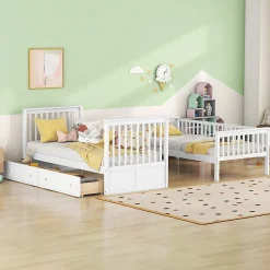 Enfant Okwish Lit Superposé 90x200 cm - Lit enfant avec 2 Tiroirs de Rangement - Bois de Pin et MDF Robuste - Blanc - Sans Matelas
