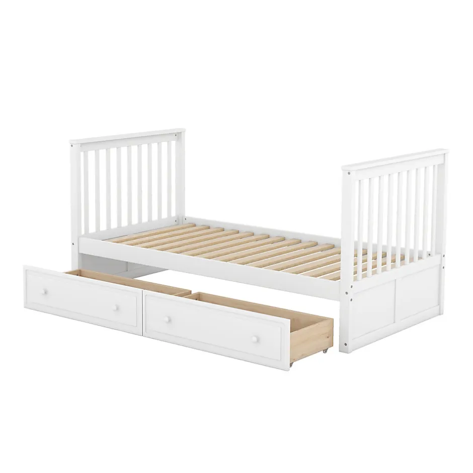 Enfant Okwish Lit Superposé 90x200 cm - Lit enfant avec 2 Tiroirs de Rangement - Bois de Pin et MDF Robuste - Blanc - Sans Matelas