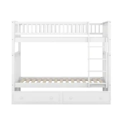 Enfant Okwish Lit Superposé 90x200 cm - Lit enfant avec 2 Tiroirs de Rangement - Bois de Pin et MDF Robuste - Blanc - Sans Matelas
