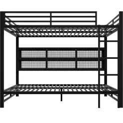 Enfant Okwish Lit Superposé 140x200 cm - Lit Enfant et Ado avec LED et Rangement, Étagères Intégrées, Sans Matelas, en Métal, Noir