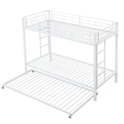 Enfant Okwish Lit Superposé 90x200 cm - Lit enfant avec Lit Gigogne Extensible, Garde-Corps Hauts, Métal, Blanc - Sans Matelas