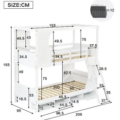 Enfant Okwish Lit Superposé 90x200 cm - Lit enfant Combiné avec Armoire, Table Pratique et Escalier Sécurisé - Grand Rangement - MDF Blanc