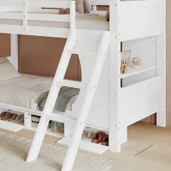 Enfant Okwish Lit Superposé 90x200 cm - Lit enfant Combiné avec Armoire, Table Pratique et Escalier Sécurisé - Grand Rangement - MDF Blanc