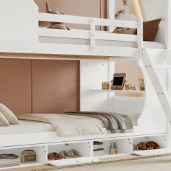 Enfant Okwish Lit Superposé 90x200 cm - Lit enfant Combiné avec Armoire, Table Pratique et Escalier Sécurisé - Grand Rangement - MDF Blanc