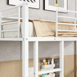 Enfant Okwish Lit Superposé 90x200 cm - Lit enfant en Métal avec Rangement Chaussures et 2 Tiroirs, Protection Latérale - Sans Matelas - Blanc