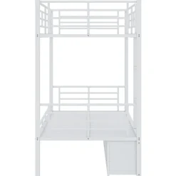 Enfant Okwish Lit Superposé 90x200 cm - Lit enfant en Métal avec Rangement Chaussures et 2 Tiroirs, Protection Latérale - Sans Matelas - Blanc