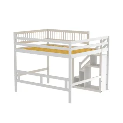Enfant Okwish Lit superposé 140x200 cm - Lit enfant avec escalier et rangement - Pin massif + MDF - Sans matelas - Blanc
