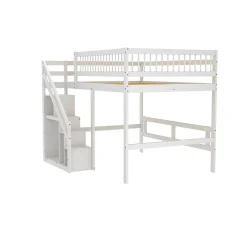 Enfant Okwish Lit superposé 140x200 cm - Lit enfant avec escalier et rangement - Pin massif + MDF - Sans matelas - Blanc