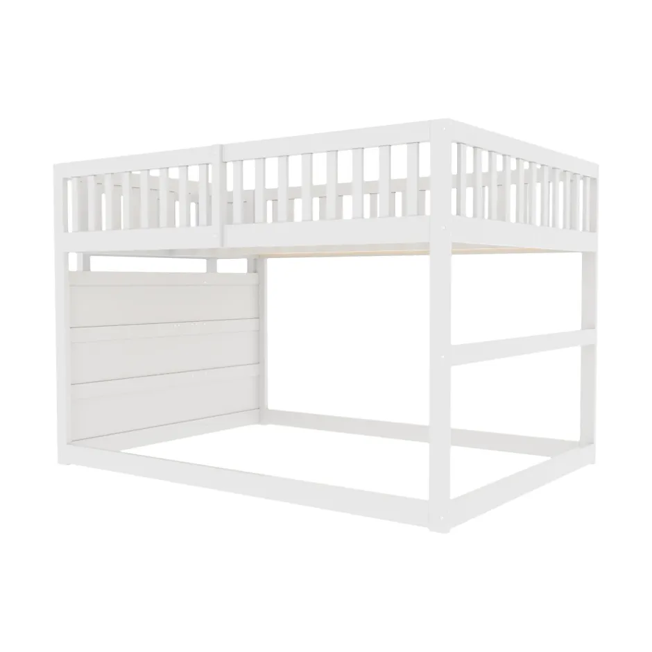 Generique Lit Superposé 140x200 cm - Lit Junior avec Rangement, Cadre en Bois avec Clôture, Sans Matelas, Blanc Online