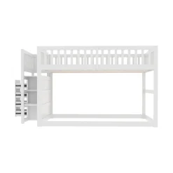 Generique Lit Superposé 140x200 cm - Lit Junior avec Rangement, Cadre en Bois avec Clôture, Sans Matelas, Blanc Online