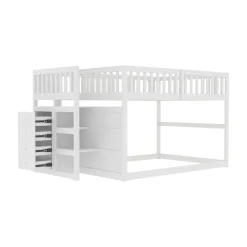 Generique Lit Superposé 140x200 cm - Lit Junior avec Rangement, Cadre en Bois avec Clôture, Sans Matelas, Blanc Online