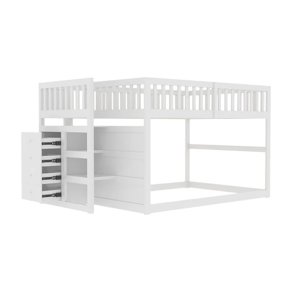 Generique Lit Superposé 140x200 cm - Lit Junior avec Rangement, Cadre en Bois avec Clôture, Sans Matelas, Blanc Online