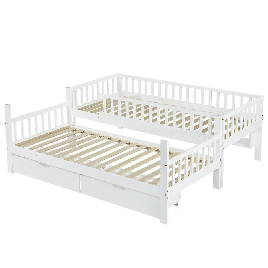 Enfant Okwish Lit superposé 90x200 cm - Lit simple avec rangement et étagères, tiroirs intégrés, structure en pin et MDF - Sans matelas - Blanc