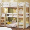 Enfant ModernLuxe Lit superposé 90x190 cm - Lit triple - Avec échelle de sécurité - Blanc + naturel (matelas non inclus)