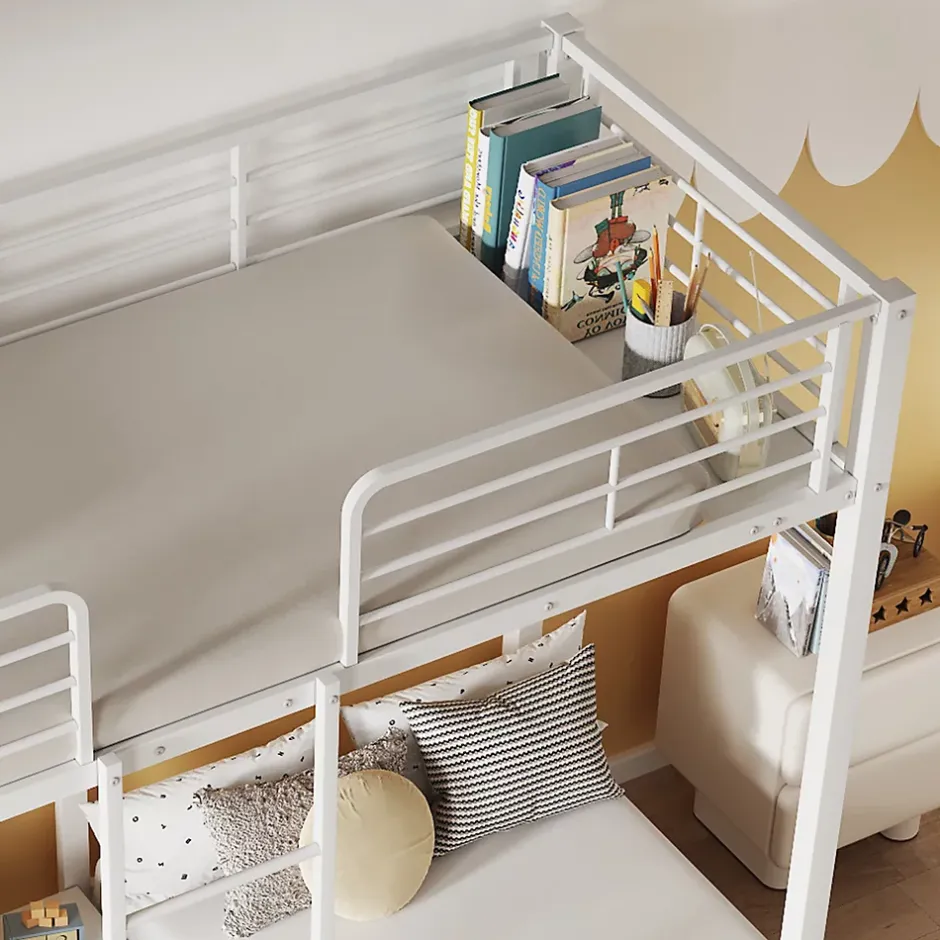 Fortuna lai Lit superposé 90x200 cm, 3 lits, échelle, table, cadre métal, blanc Online
