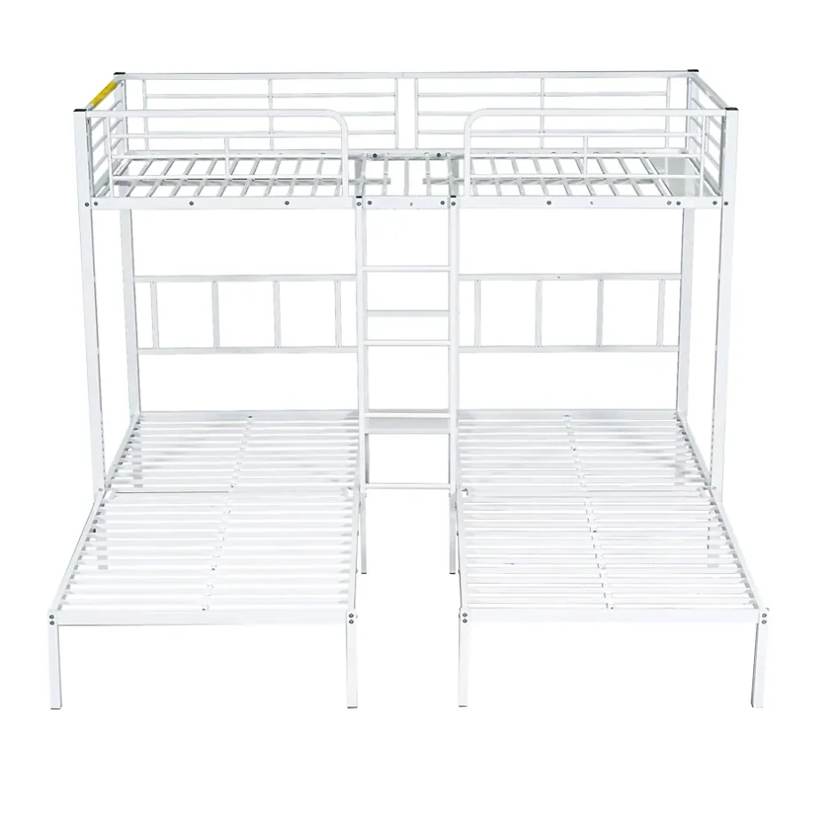 Fortuna lai Lit superposé 90x200 cm, 3 lits, échelle, table, cadre métal, blanc Online