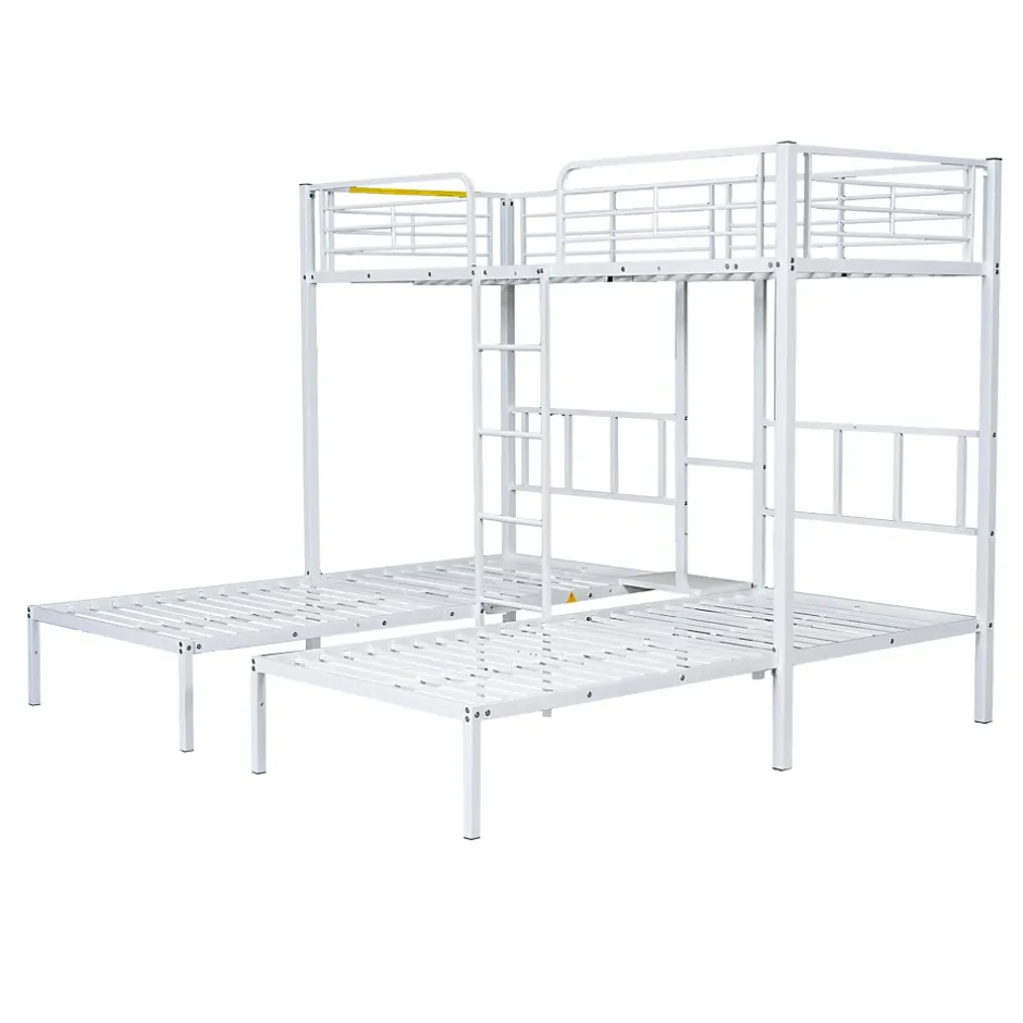 Fortuna lai Lit superposé 90x200 cm, 3 lits, échelle, table, cadre métal, blanc Online