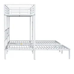 Fortuna lai Lit superposé 90x200 cm, 3 lits, échelle, table, cadre métal, blanc Online