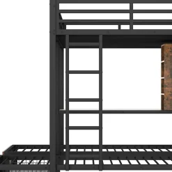 Okwish Lit superposé 140x200 cm + 90x200 cm - Lit avec rangement avec 2 tiroirs- Métal et MDF - Facile à monter - Sans matelas - Noir Hot