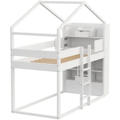 ModernLuxe Lit superposé 90x200 cm avec 2 tiroirs - avec compartiments de rangement - avec sommier à lattes - blanc (sans matelas) Discount
