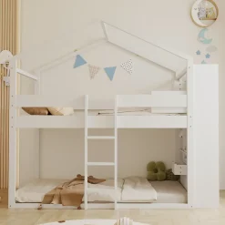 ModernLuxe Lit superposé 90x200 cm avec 2 tiroirs - avec compartiments de rangement - avec sommier à lattes - blanc (sans matelas) Discount