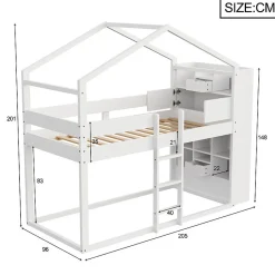 ModernLuxe Lit superposé 90x200 cm avec 2 tiroirs - avec compartiments de rangement - avec sommier à lattes - blanc (sans matelas) Discount