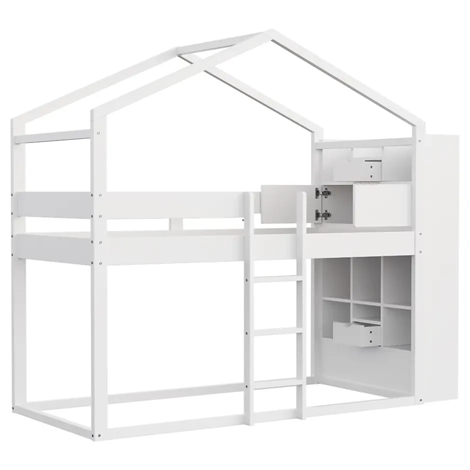 ModernLuxe Lit superposé 90x200 cm avec 2 tiroirs - avec compartiments de rangement - avec sommier à lattes - blanc (sans matelas) Discount